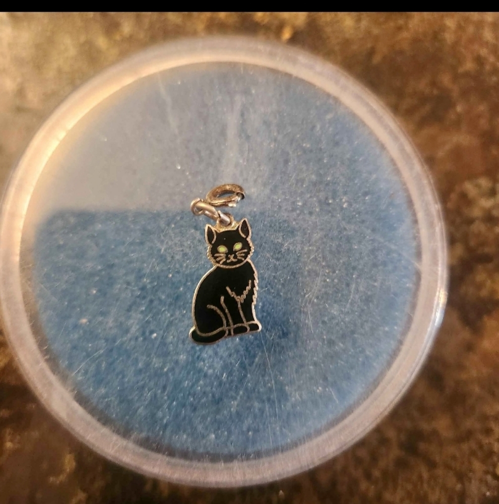 Vintage Sterling Silver Black Cat Enamel charm